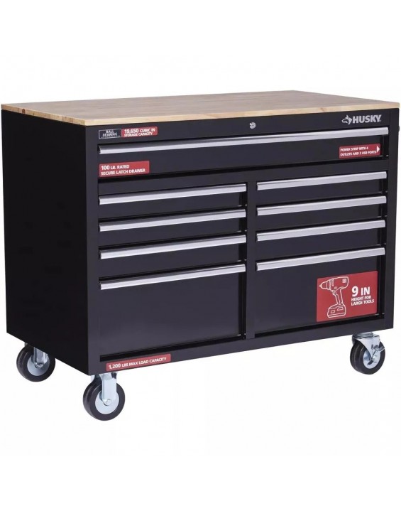 46 in W x 24 in D 9Drawer Gloss Black Deep Tool Chest Mobile Workbench